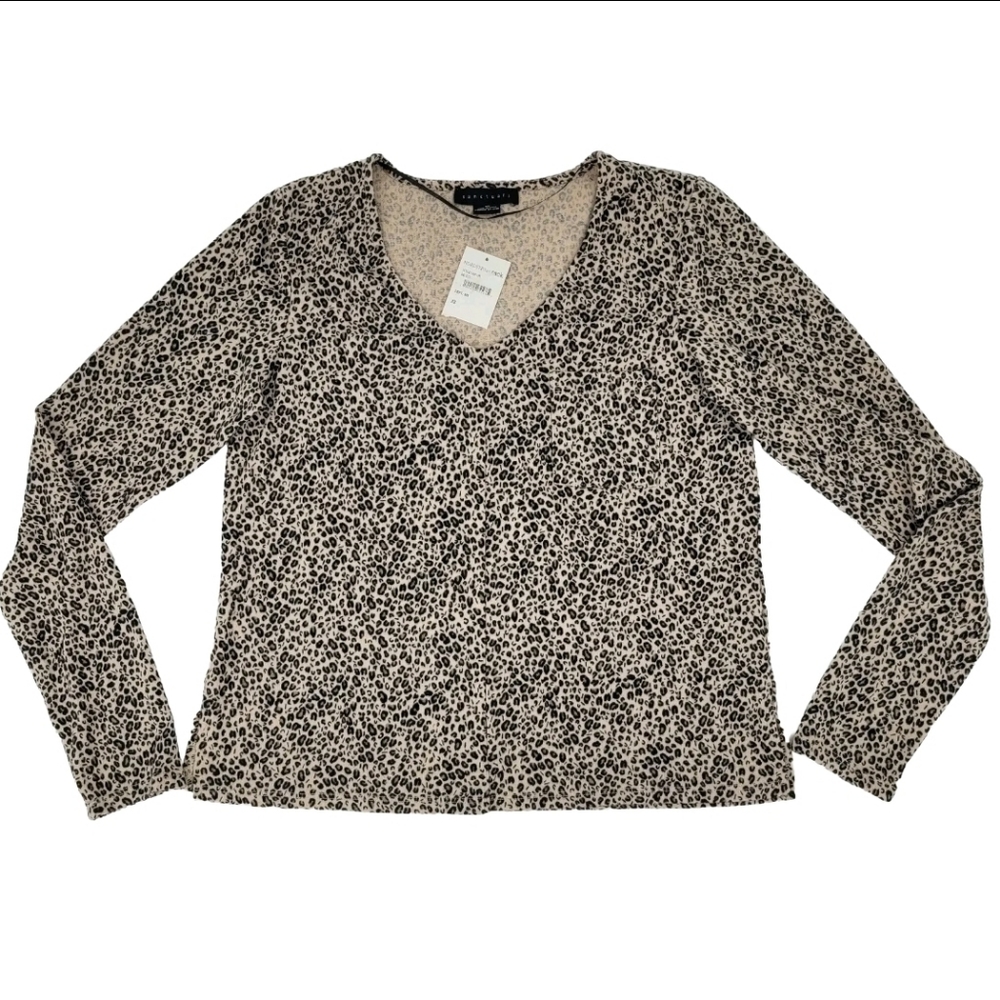 Sanctuary Sweater Leopard Print V Neck Front Seam Fine Knit Mobwife Size XS NEW